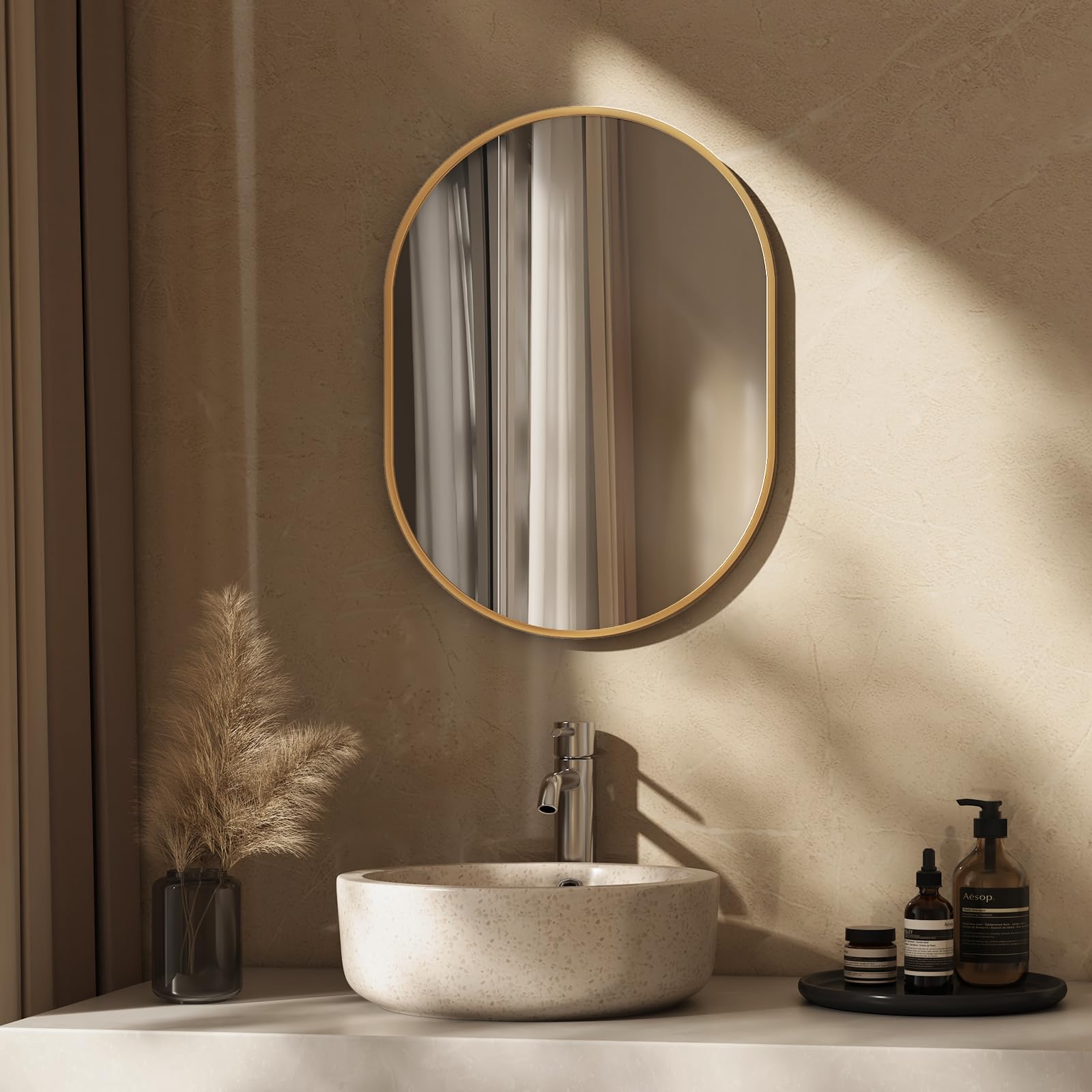 Jesantab Wandspiegel Mit Perlenrahmen - 61x91,4 Cm, Antik Gold, Für Bad & Wohnzimmer