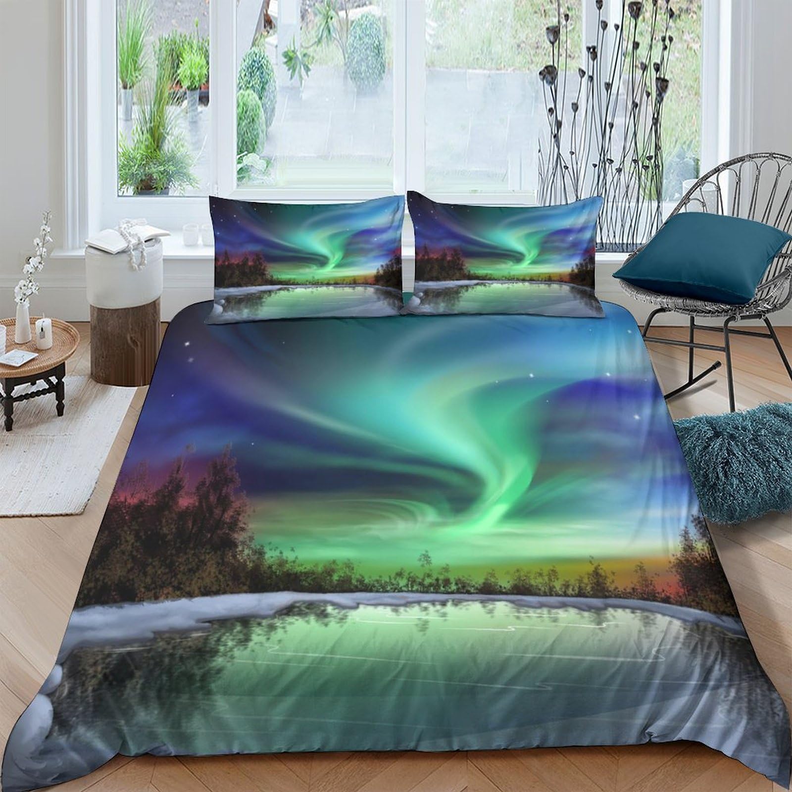 Ctjqhvkz Style-5 3D Printed Aurora Borealis Fitted Sheet Microfiber Soft Breathable Northern Lights Mattress Cover For Bedroom Decor Single（135X200cm）