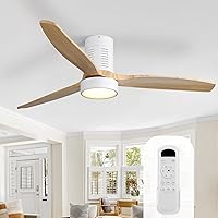 Vista 9 de Sofucor Ventiladores de techo de 52 pulgadas con luces y control remoto, moderno ventilador de techo empotrado de perfil bajo, 3 aspas de madera