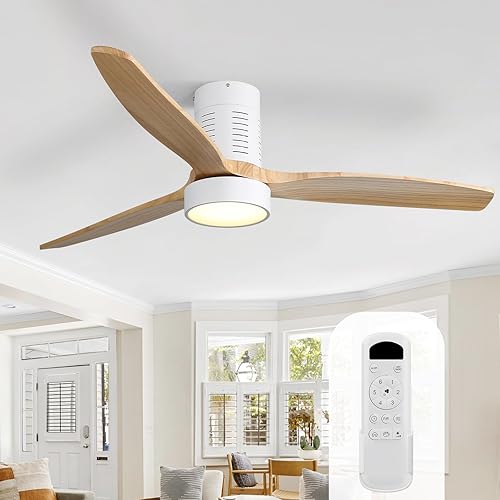 Sofucor Ventiladores de techo de perfil bajo de 52 pulgadas con luces y control remoto, moderno ventilador de techo de 3 madera maciza de montaje
