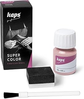 Kaps Tinte para Zapatos y Bolsos de Cuero y Textil con Esponja y Brocha, Super Color, 70 Colores (124 - rosado)