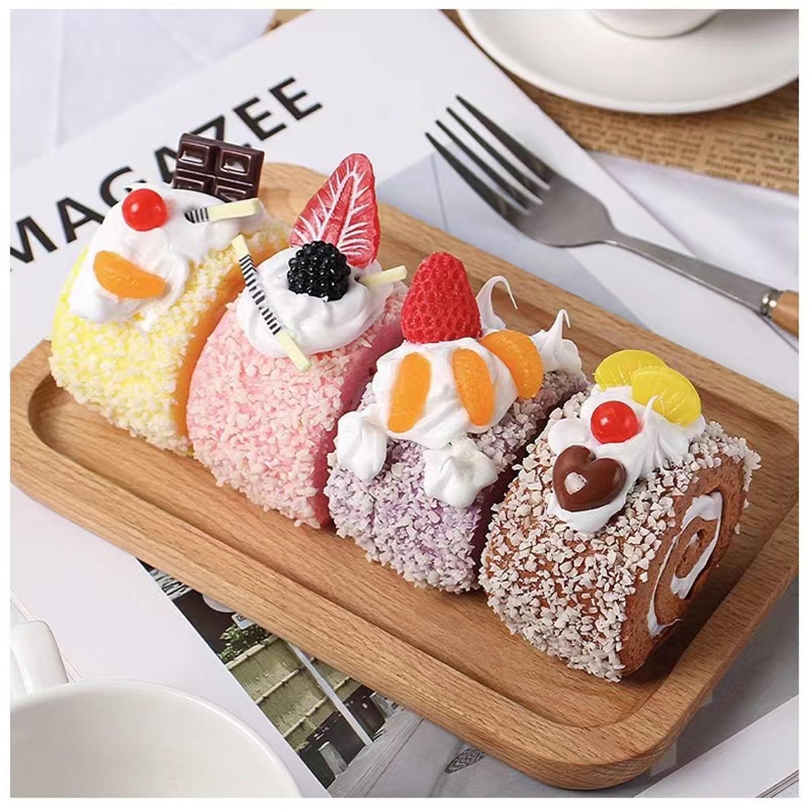 EausOArtificial Cakes for Display Wedding,Simulated Fruit Swiss Roll Cake Roll, Cake Dessert Model for Kitchen Home Decoration,Yellow