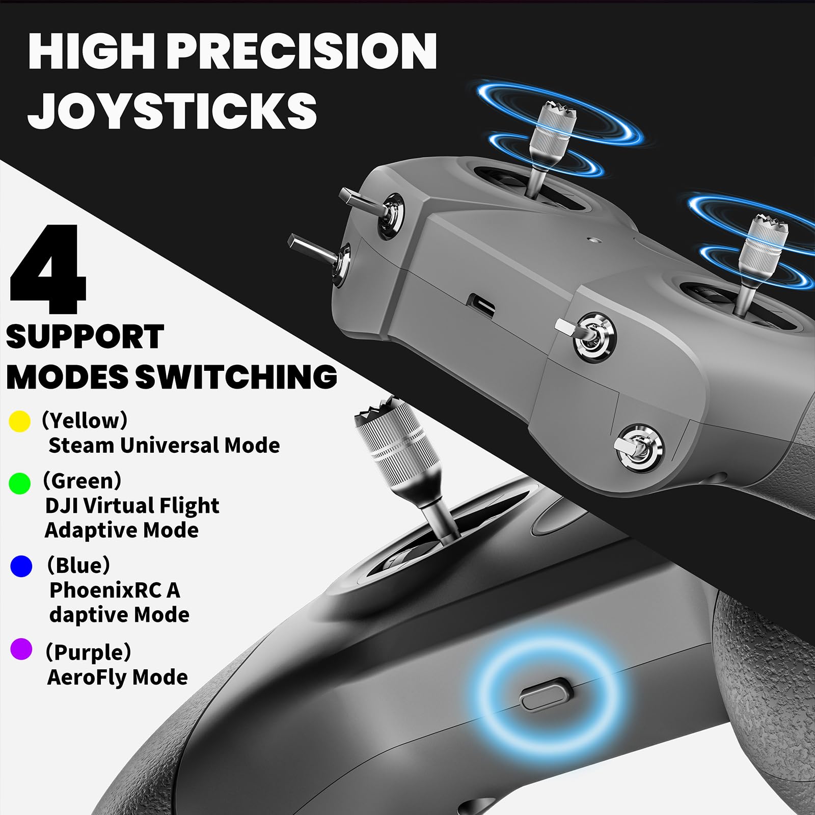 S8 Pro RC Simulateur de vol Télécommande 8 canaux FPV Drone Contrôleur de jeu pour PhoenixRC/Realflight/FreeRider/DJI Virtual Flight, Type-C vers Type-C/OTG, expérience d'entraînement pilote débutant