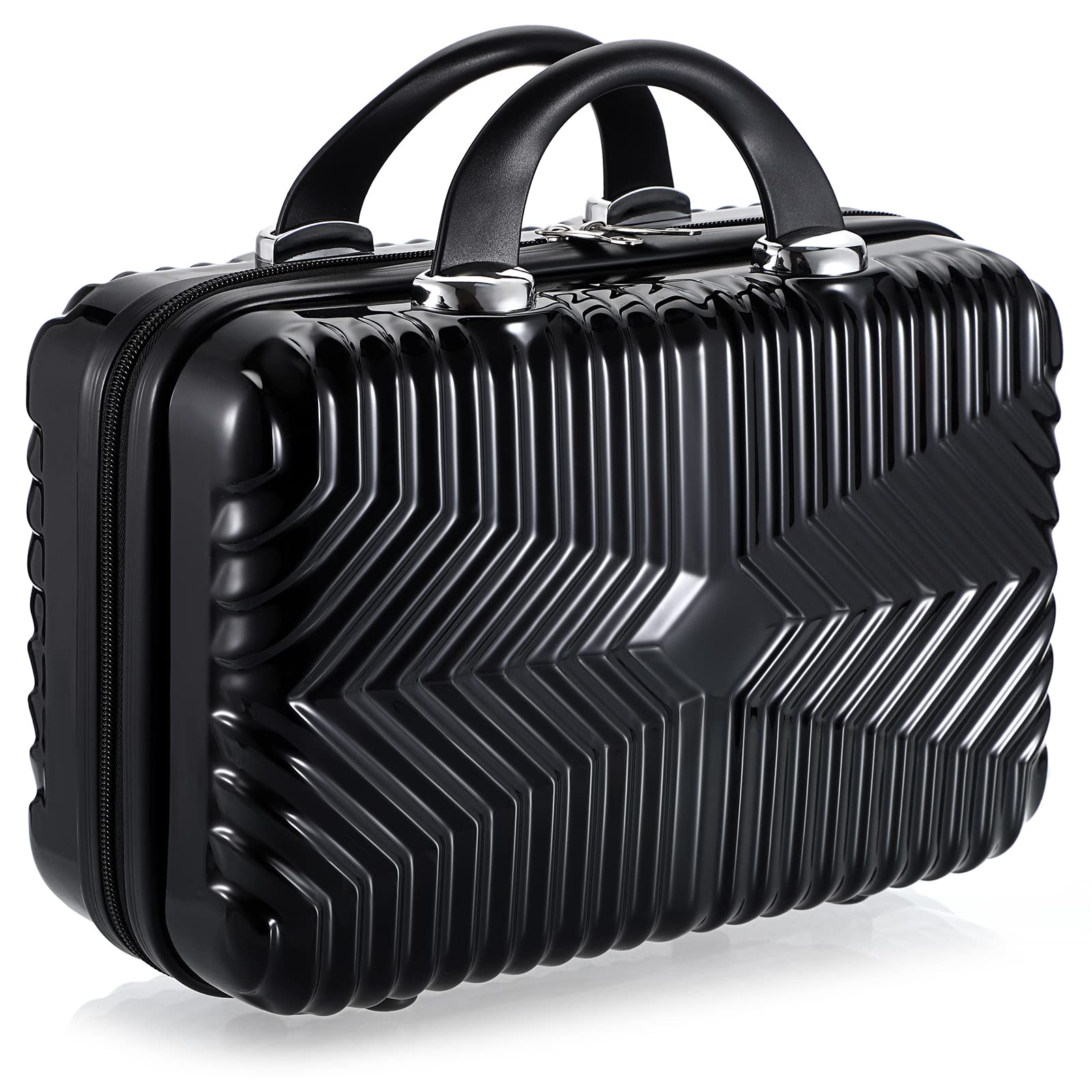 TOLIDAMakeup Travel Case, Hard Shell Cosmetic Organizer Bag with Elastic Band, Portable Mini ABS Carrying Suitcase Waterproof, Travel Bag for Toiletry, Lipstick, Eyeliner, Skin Care, (Black)