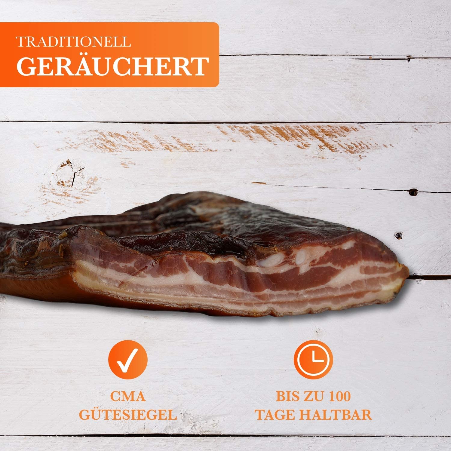 Schwarzwälder Schmalseite - 1,1 kg - Deutsche Produktion - 1/2 Stück vakuumiert - CMA Gütezeichen - Schweinebauch - Traditionell geräuchert - Einzigartiger Geschmack