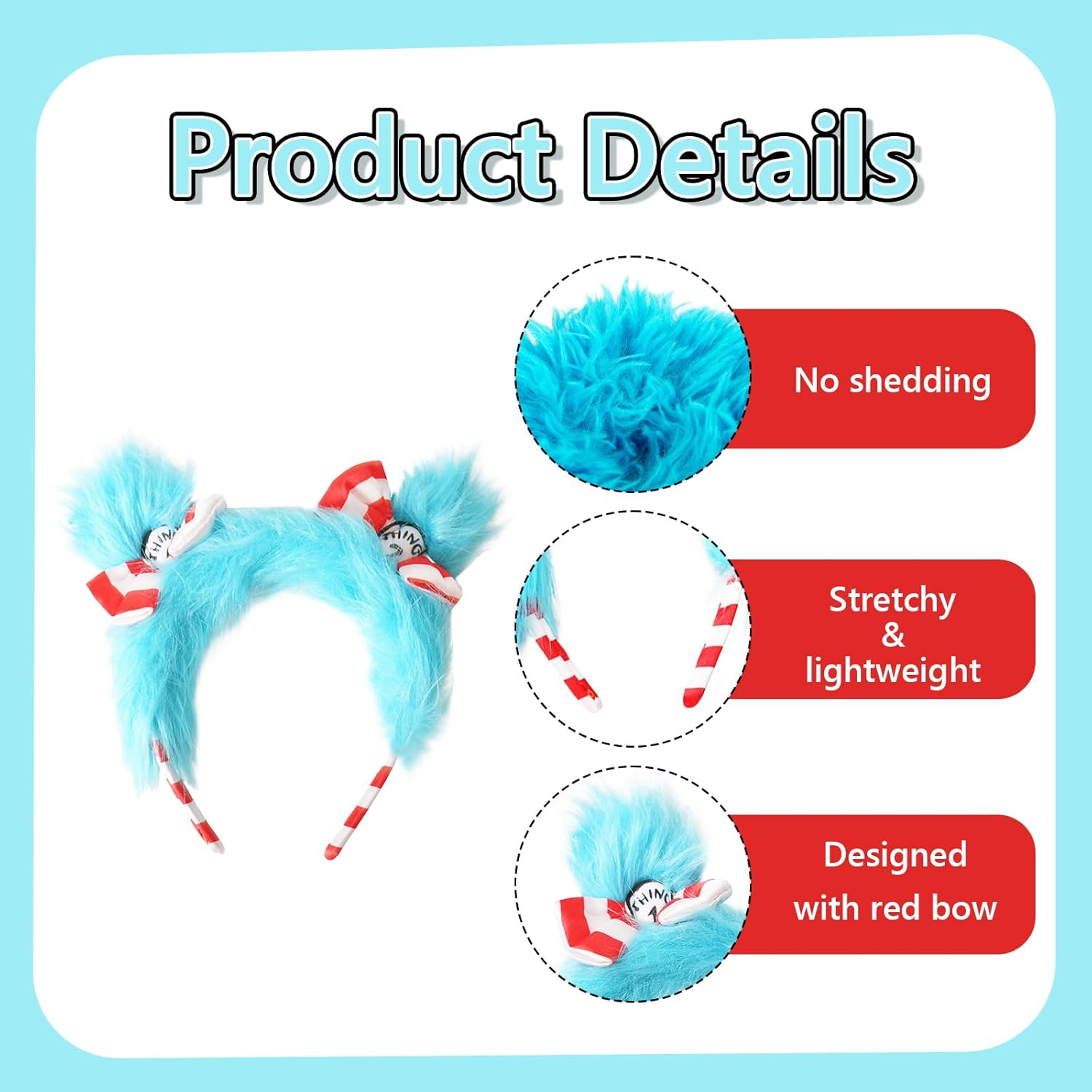 Cat Costumes for Girls Boys Headband,2 Pieces Red White Striped and Thing 1 Costume Headband,Cat Costumes for Halloween Cosplay Party Hair Accessories - Image 3