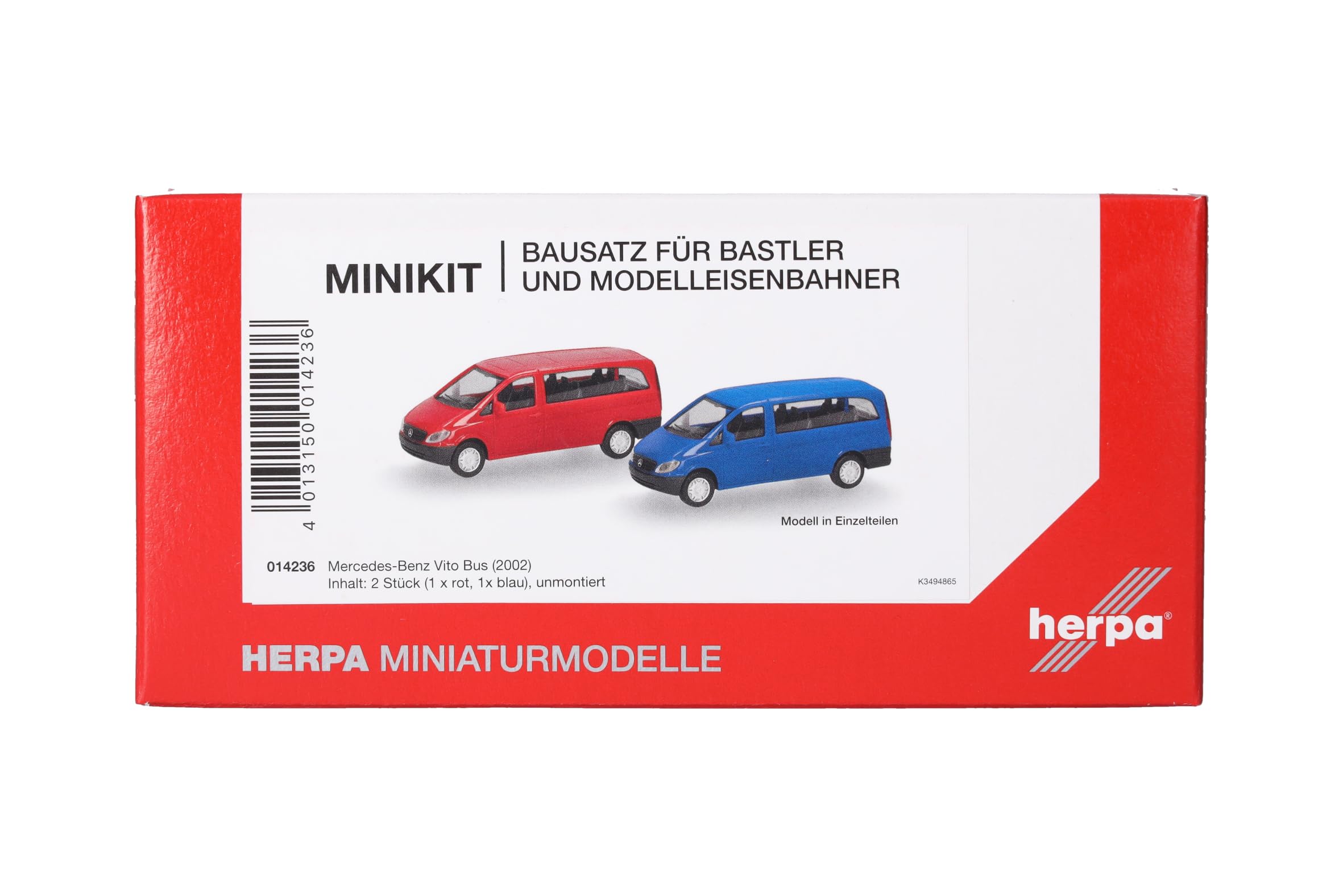 Herpa model building kit MiniKit Mercedes-Benz Vito bus, red and ultra marine blue (2 piece), on a scale of 1:87, plastic miniature for handicraft work, collectors edition