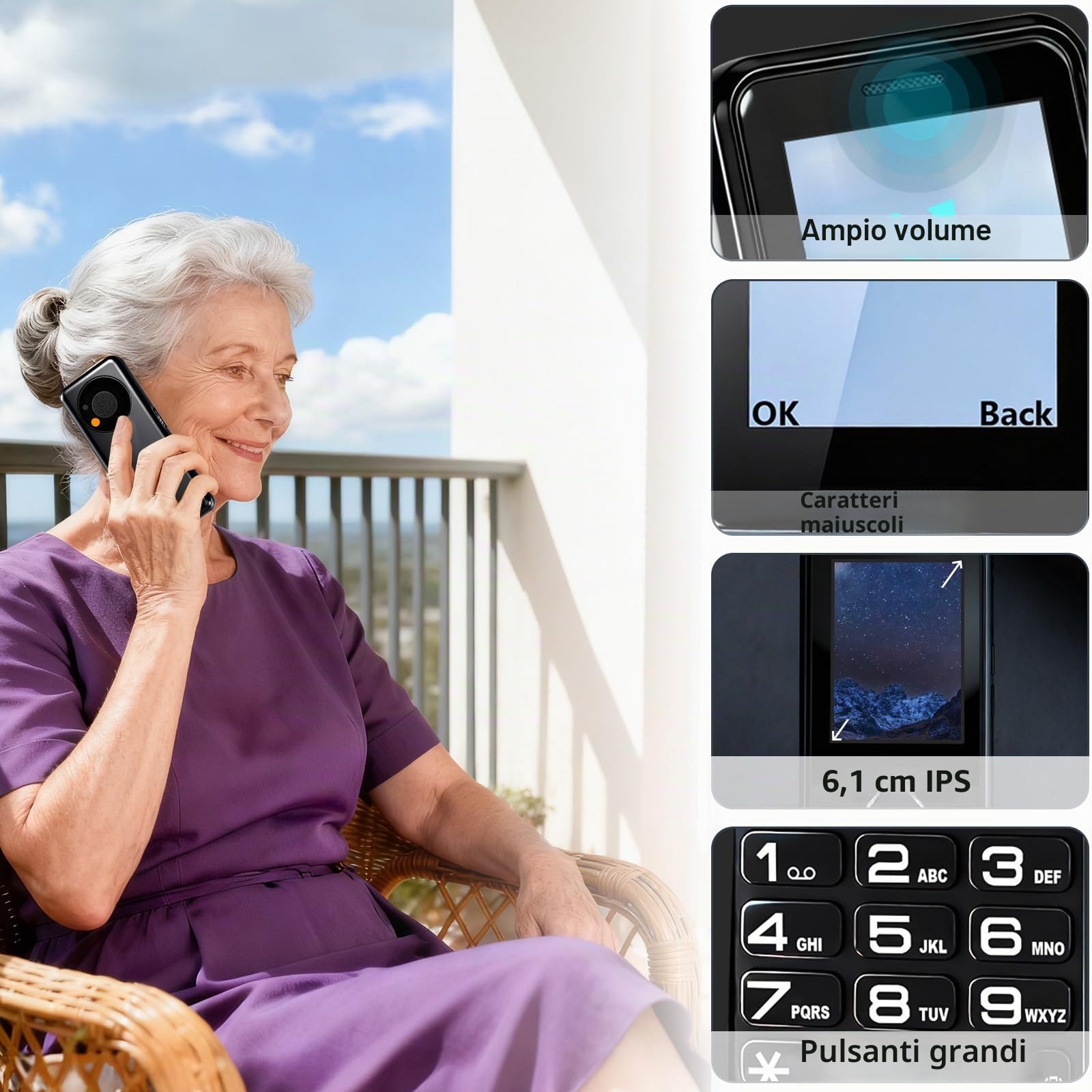 4G Telefono Cellulare per Anziani con Tasti Grandi e Base di Ricarica | Supporto SIM Doppio, Volume Elevato, Pulsante SOS, Display da 2,4”, 288 Ore di Standby, Chiamata Rapida, Fotocamera, USB-C