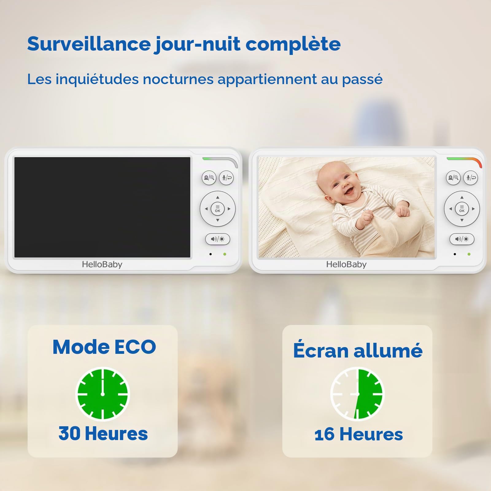 HelloBaby Baby Monitor with 6 inch World First IPS Screen 30-Hrs Battery, Remote Pan/Tilt/Zoom Camera, No WiFi Video Baby Monitor Camera and Audio, ECO, VOX, 2-Way Talk, Night Vision, 1000ft, Portable