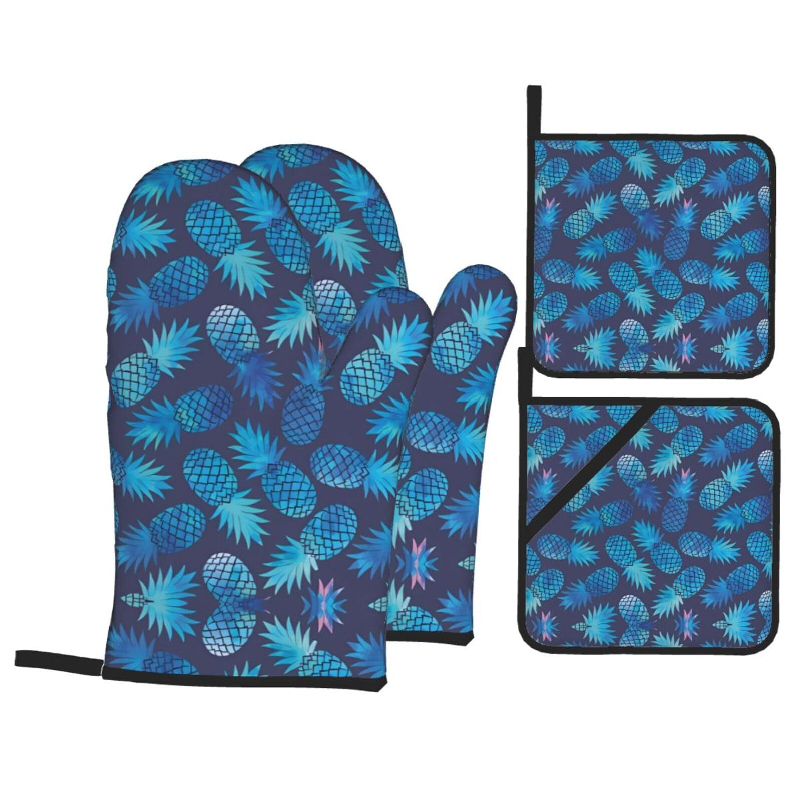 WHJSSF Blue pineapple Prints 4-Piece Waterproof Oven Throws & Heat Resistant Pot Covers – Durable Kitchen Layers for Grilling & Baking