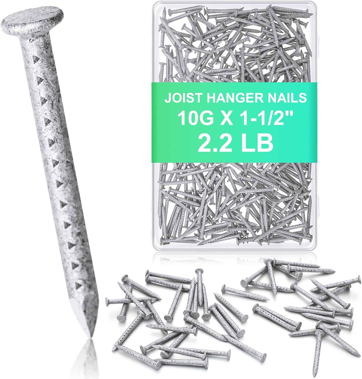 Tandefio 2.2lb 1-1/2" x 10g Joist Hanger Nails Hot Dip Galvanized Steel, High Corrosion Resistance, Flat Head, Box for Structural Framing