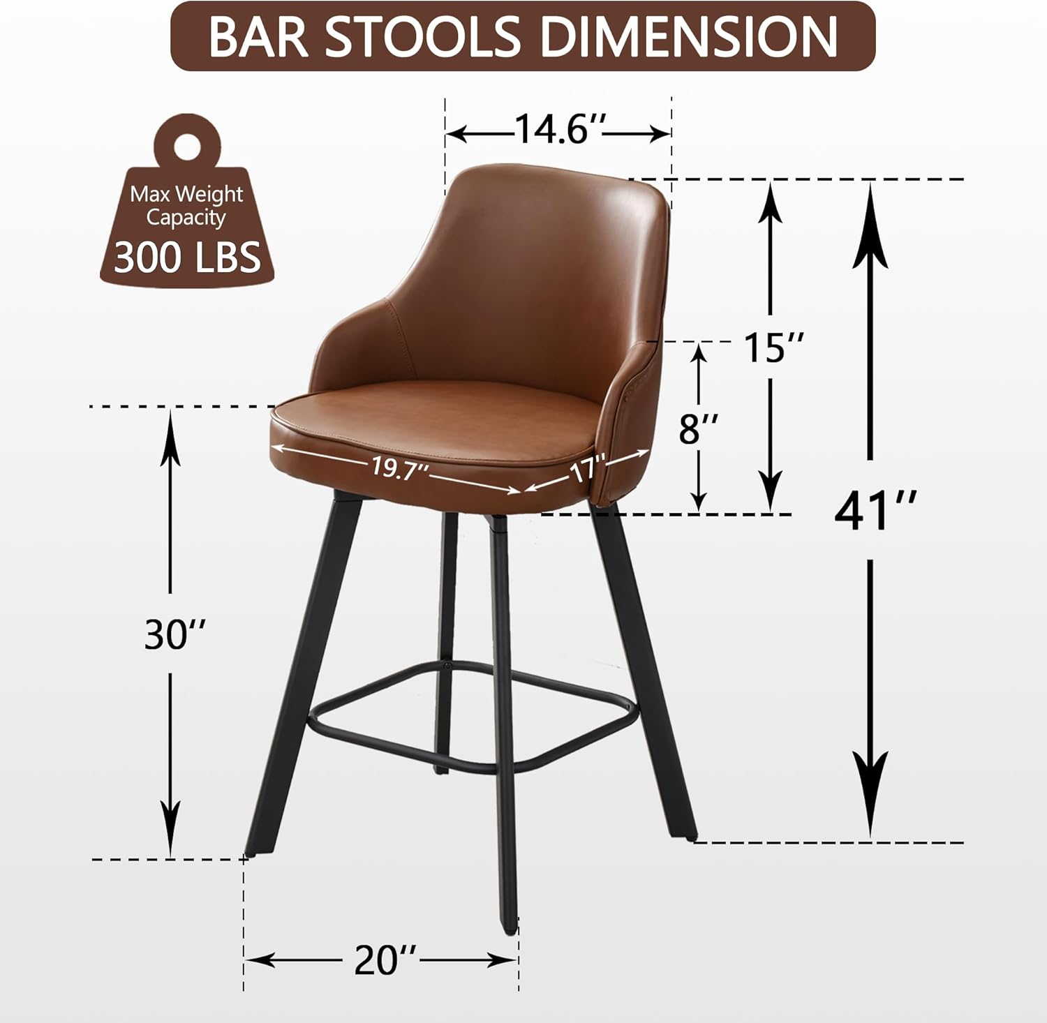 Bar Stools Set of 4, 30" Swivel Bar Height Bar Stools with High Back, Faux Leather Kitchen Bar Chairs Bar Height for Kitchen Island (Dark Brown, 4PCS 30" Bar Stool)