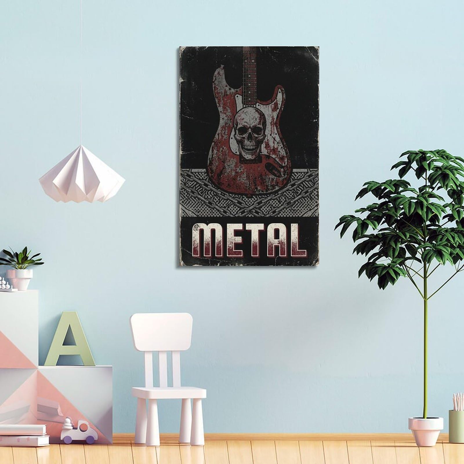 XKUGA Poster con stampa su tela decorativa in stile retrò con teschio e musica hard rock in metallo pesante, moderno, ideale per la famiglia, la grotta degli uomini, la sala giochi, la camera da letto