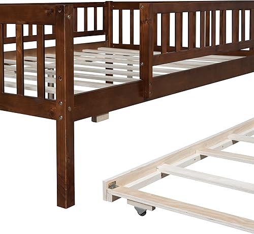 Miniatura 8 de Harper & Bright Designs Sofá cama matrimonial con nido, marco de cama nido de madera con rieles para valla, cama matrimonial Montessori para