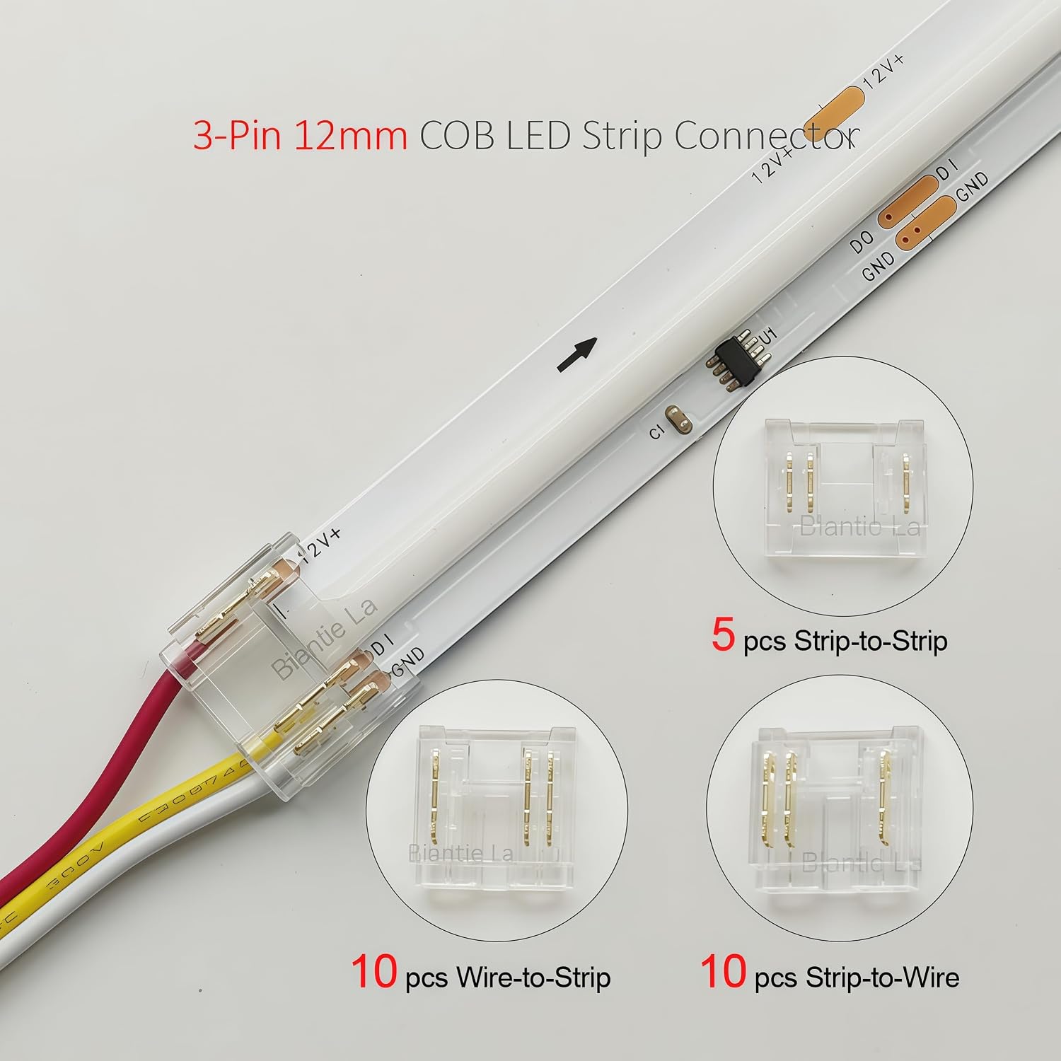 12mm 3-Pin COB LED Strip Wire Connector Solderless image 2