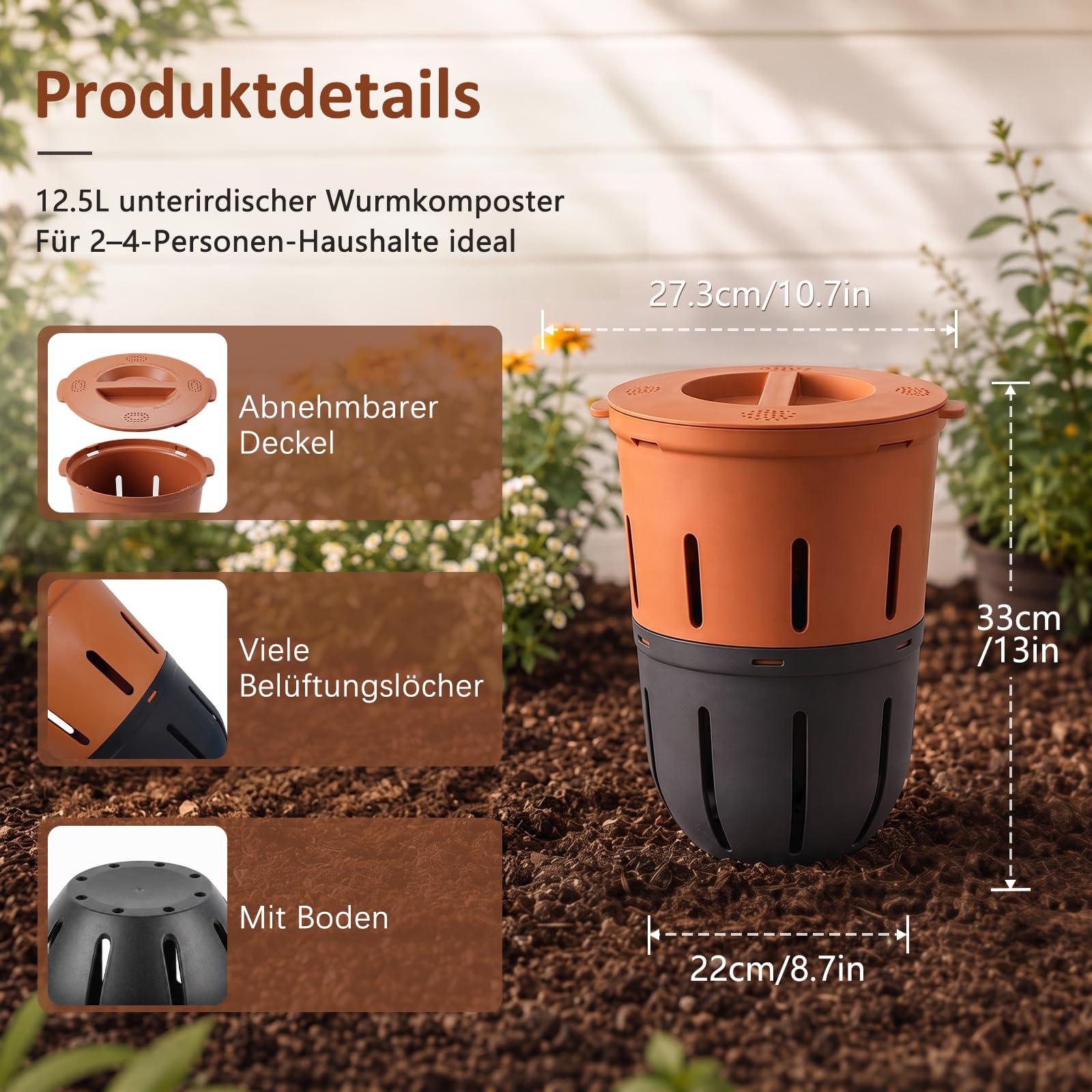 Silavo Wurmkomposter 12.5L, Komposter zum Eingraben (2er-Pack)