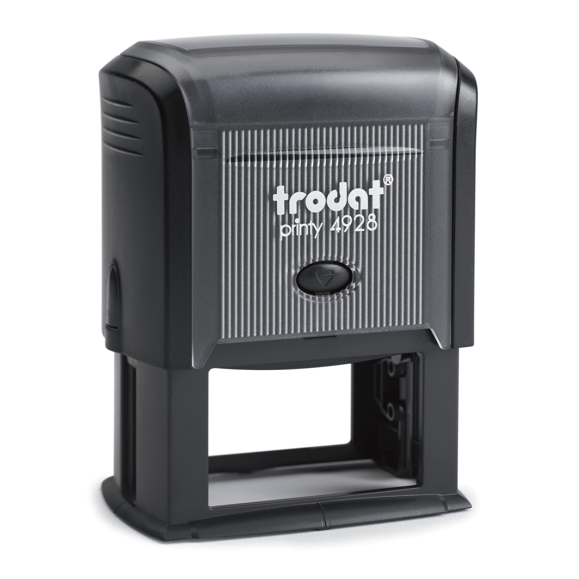 Trodat Printy 4928 Timbro Personalizzato Autoinchiostrante, Max 7 righe, Dimensione Impronta Grande 60x33 mm, Nero, Cartuccia Inchiostro Rosso, Ideale per Grandi Superfici, Shopper, Carte da Pacco