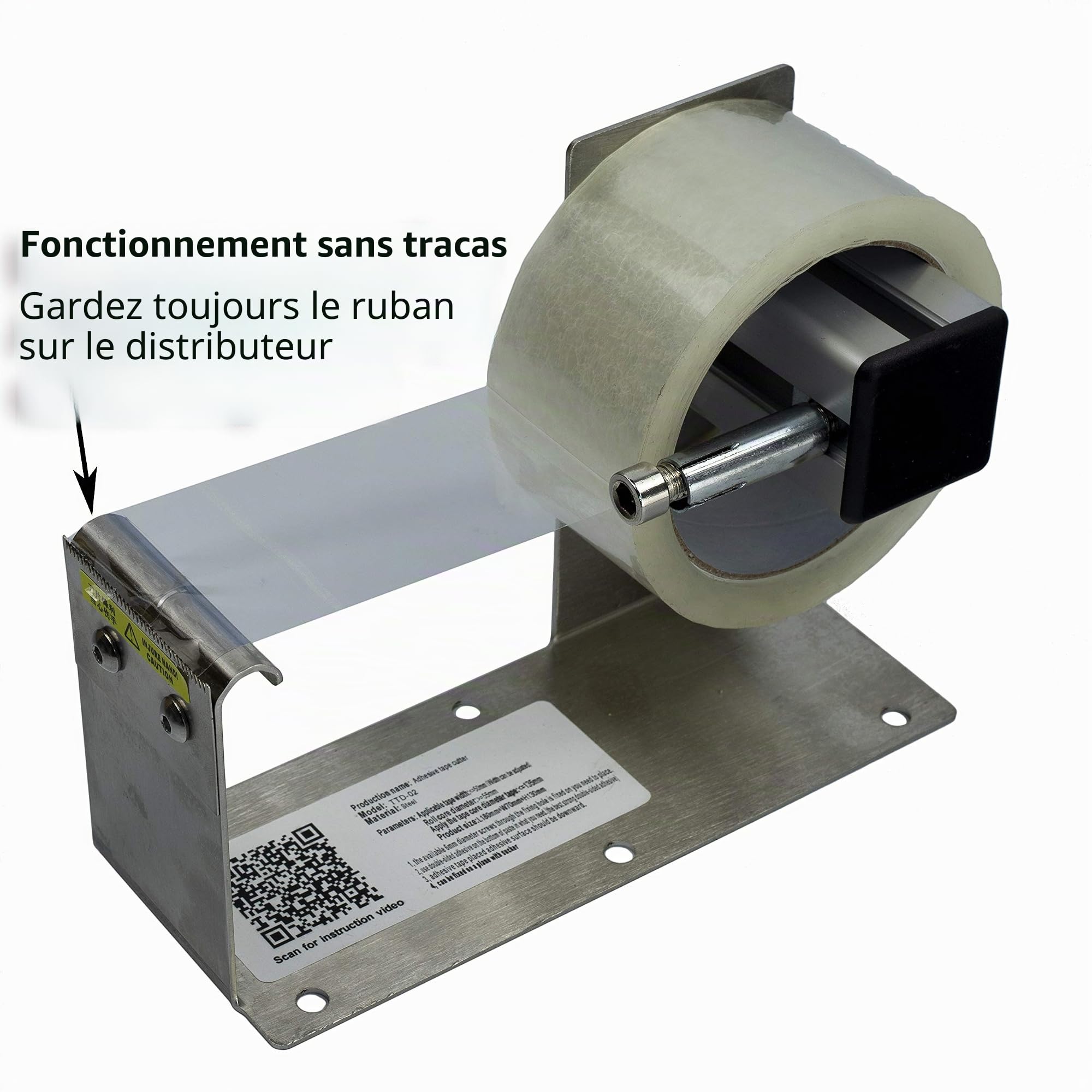 Distributeur de ruban adhésif et d'étiquettes de bureau de 5,1 cm, cadre en acier inoxydable avec ventouse TTD-02