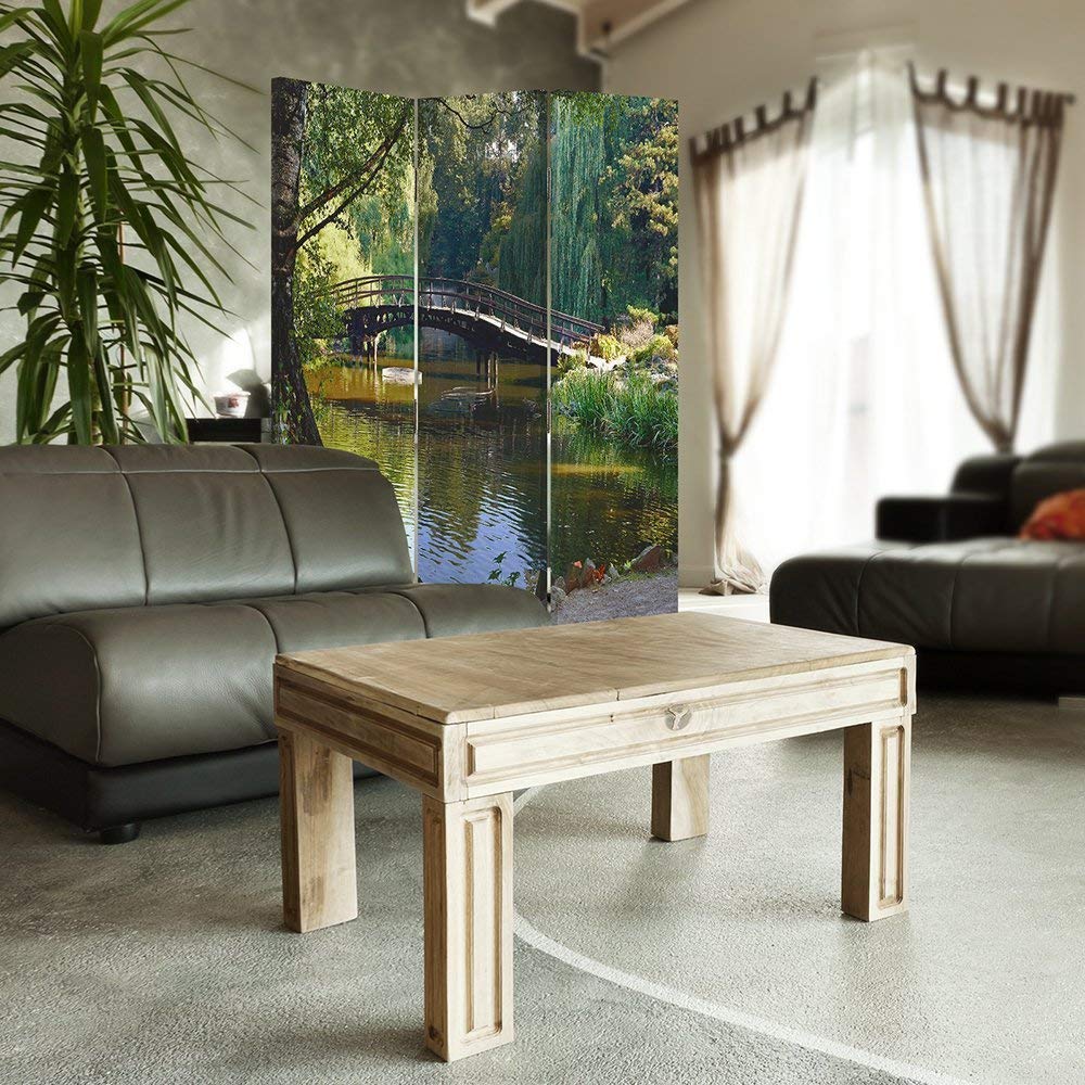 Feeby Paravent Lac 3 Panneaux 110x180 cm Une Seule Côté Cloison De Séparation Écran Pliant Paravent Interieur Décoratif Mur Espagnol Impression sur Toile Chambre d'enfant Salon Bureau Vert