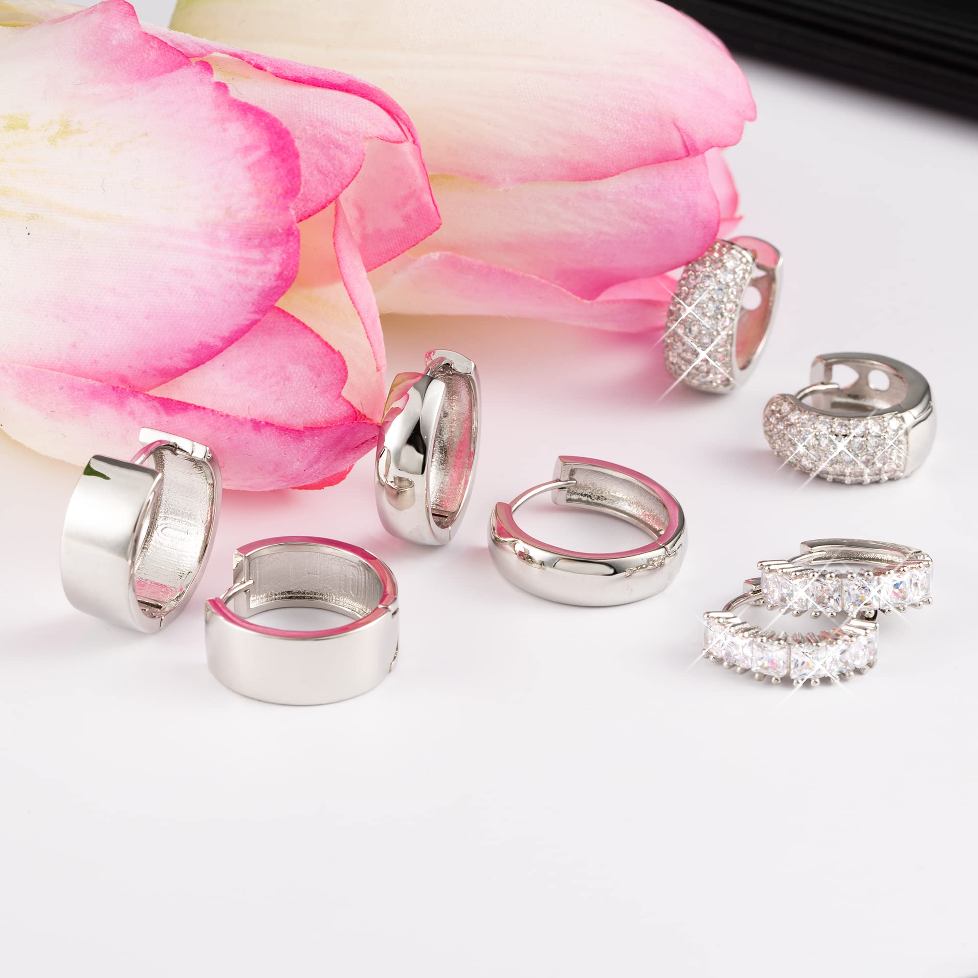 ALEXCRAFT 4 Paia Orecchini a Cerchio Argento 925 in Oro 14K/Oro Ipoallergenici per Fori Multipli con Confezione