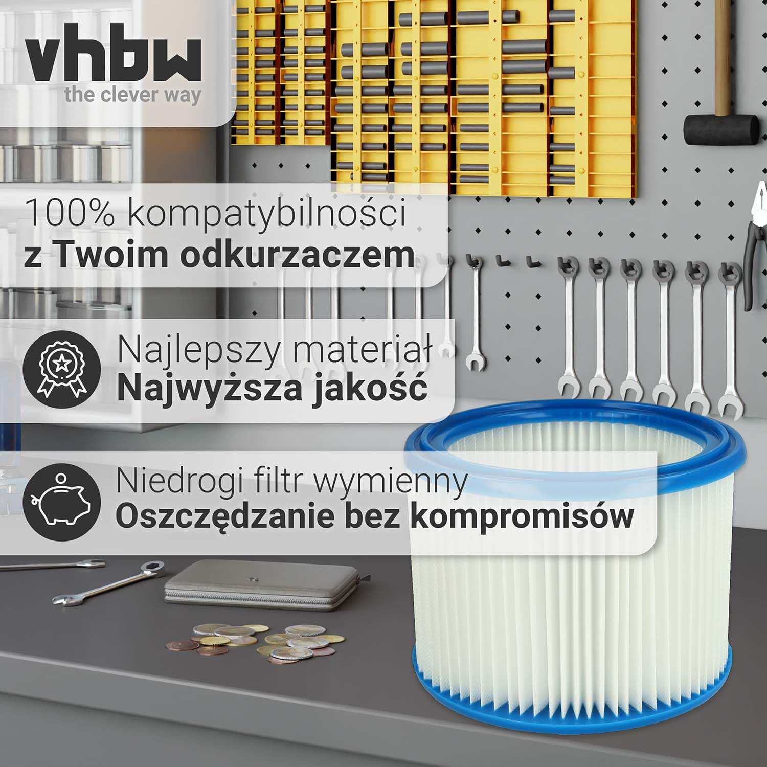 vhbw Zestaw filtrów 2 x filtr harmonijkowy kompatybilny z Makita VC2012L | VC2511, VC2512L, VC3011L, VC3012L filtr do odkurzania na mokro i sucho