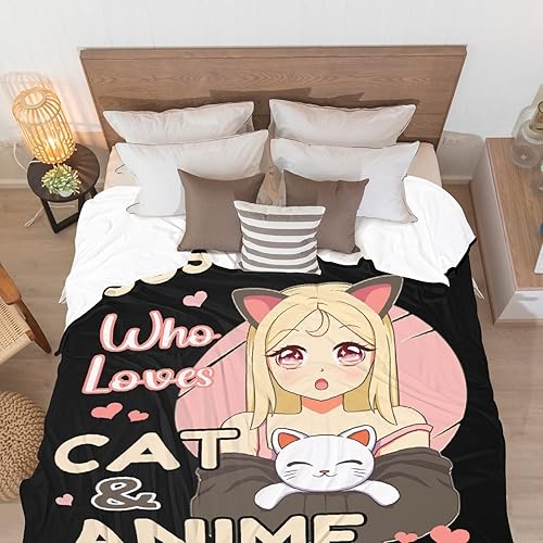 Miniatura 4 de Manta de anime con texto en inglés Just A Girl Who Loves Anime, regalo práctico para mujeres y niñas, manta ligera y suave de franela para sofá,