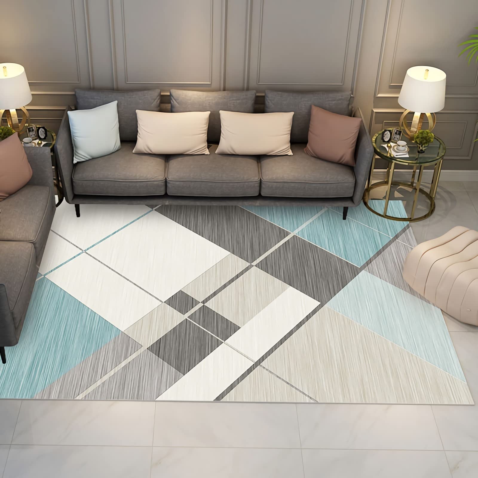 Teppich Teppich weich inneneinrichtung Blau Grau Beige geometrisch Design Wohnzimmerteppich Balkon Teppich Outdoor 100x160cm