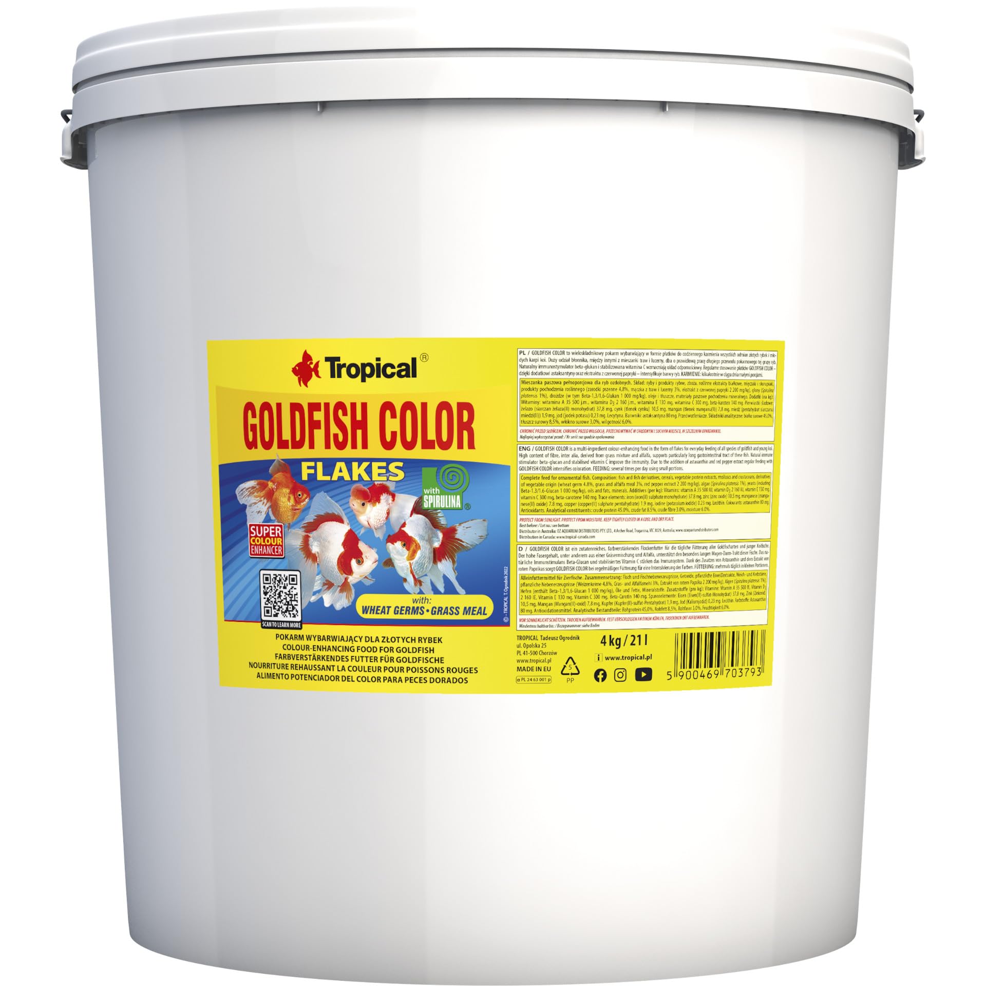 Pokarm wybarwiający dla złotych rybek w płatkach GOLDFISH COLOR 21L / 4kg