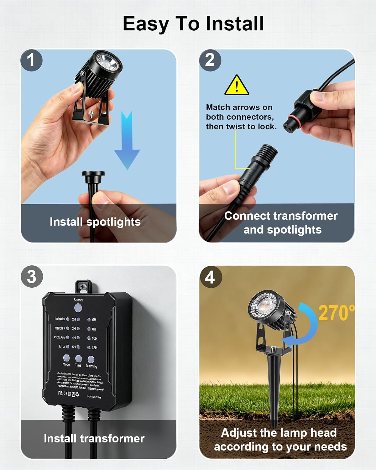 Low Voltage Landscape Lighting with Timer & Photocell Transformer, 8 Pack Plug and Play Waterproof Landscape Lights, 24V Outdoor Spot Lights for Yard Garden Pathway Tree, 3000K Warm White