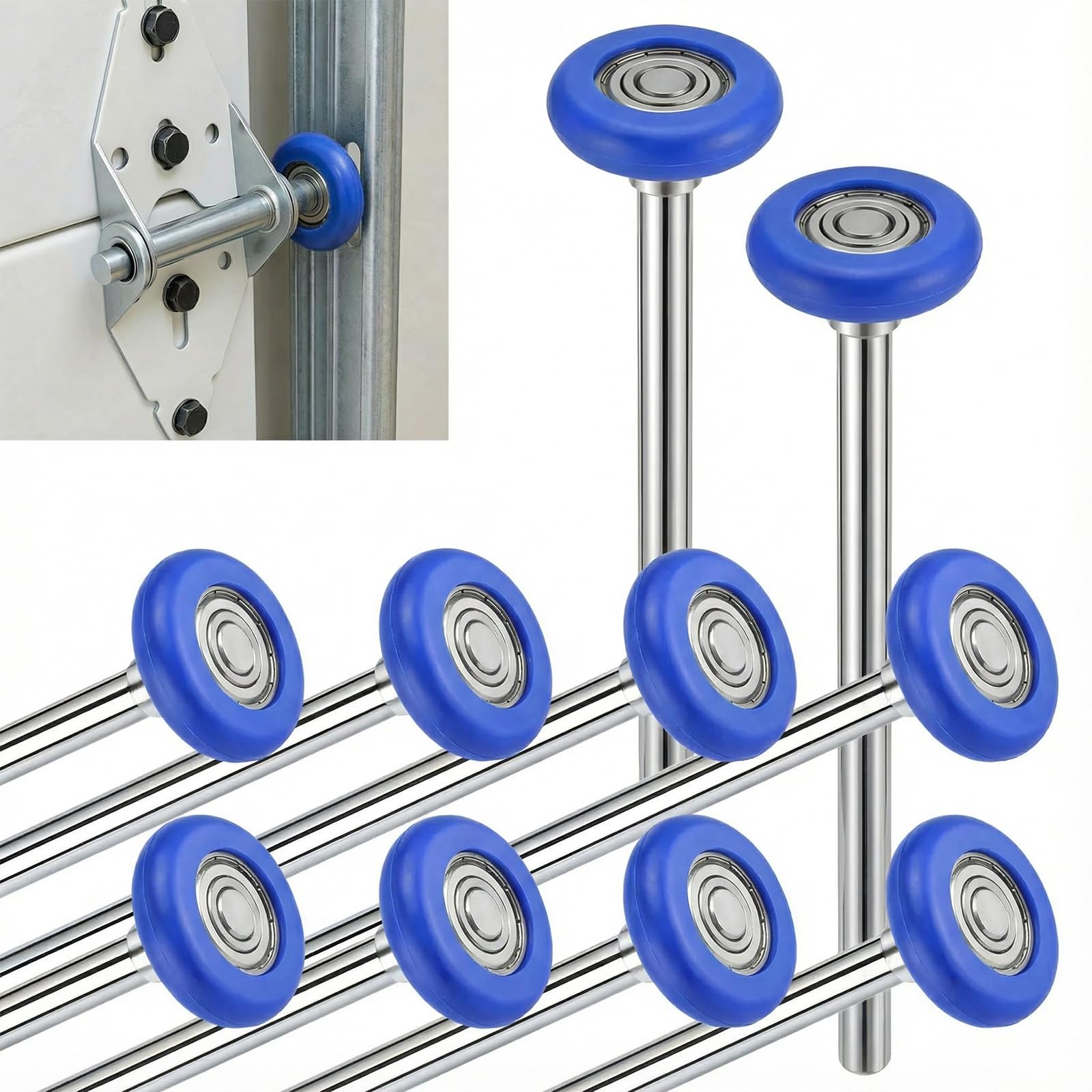 10 Pack 9'' Stem 2" Pro-Blue Nylon Garage Door Roller, 13 Ball Commercial Grade Door Wheel Quiet/Durable and High Load, Use 6200ZZ Double Seals Precision Bearings