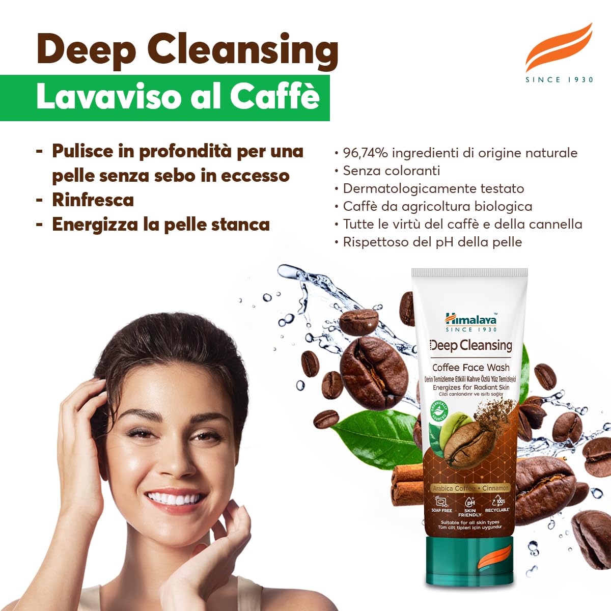 Himalaya Deep Cleansing Coffee Face Wash, ricco di polifenoli per la cura quotidiana | aspetto fresco e privo di olii | aiuta a migliorare la struttura della pelle, 100ml