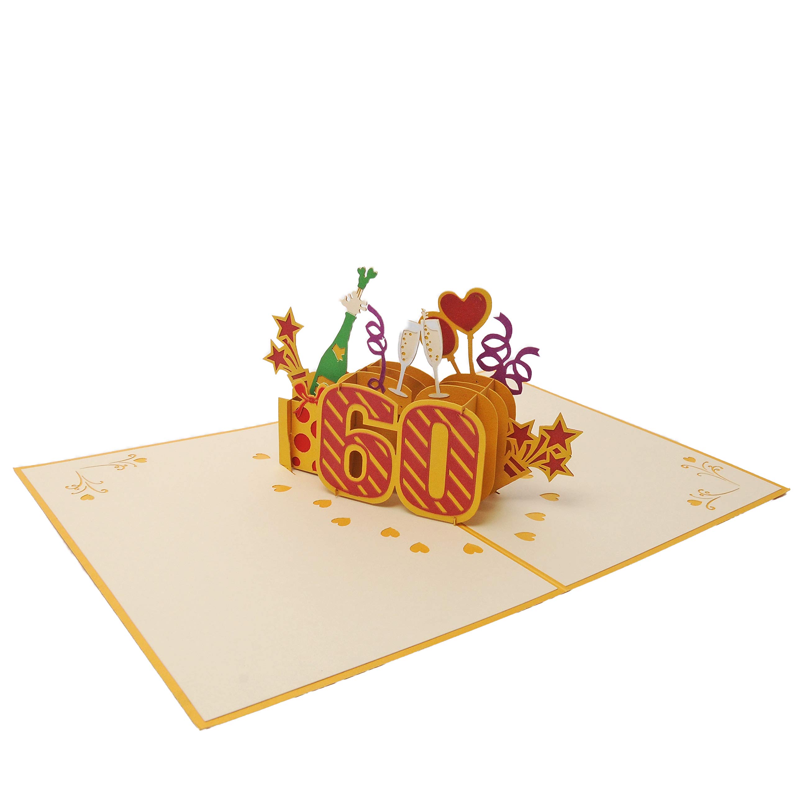 GREETING ART 60 biglietti di compleanno, pop-up per 60 anniversari, biglietti pop-up 3D, per compleanno, pop-up, biglietto di compleanno, matrimonio, innamorati, genitori