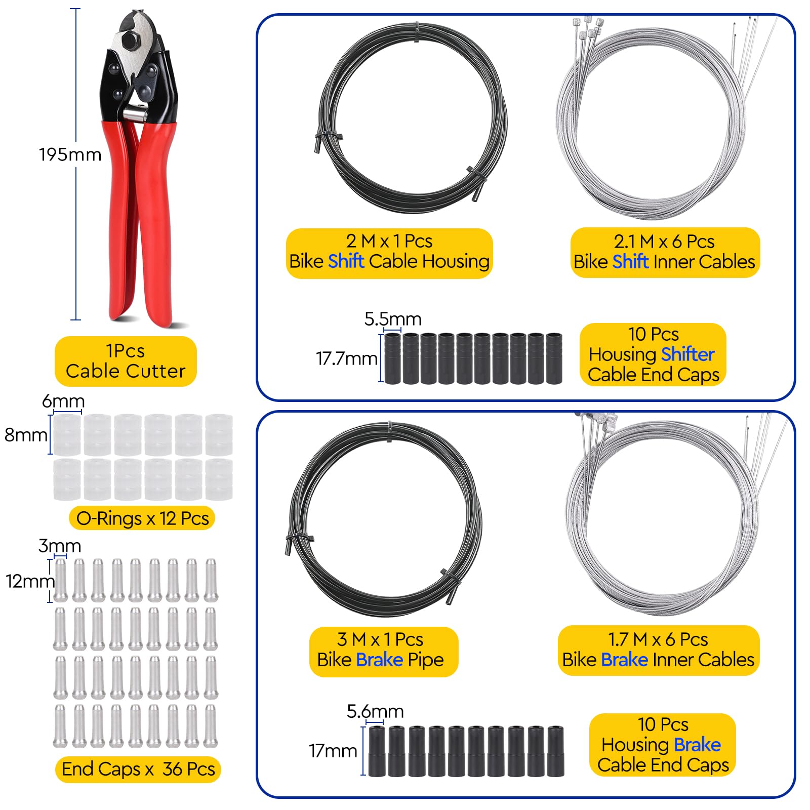 efuturetime Kit Cable Frein Velo 83 Pièces avec Pince à Câbles pour Vélo, Câbles Frein & Dérailleur Galvanisés, Gaines Bowden et Embouts, O-Rings - Cable de Frein Vélo pour VTT