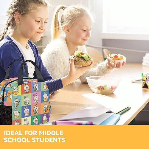 Miniatura 8 de Lonchera de conejo para niñas, bolsas de almuerzo de conejo reutilizables con aislamiento, congelables, de colores pequeños, bonita lonchera para