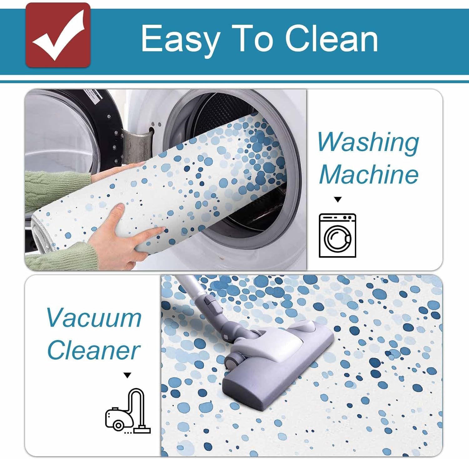 Prime Leader Blue Polka Dot Kitchen Mat Set 2 Pieces Watercolor Blue Gradient Abstract Modern Non Slip Kitchen Rugs Washable Runner Rug Mats for Sink Laundry (15.7" x 23.6"+15.7" x 47.2")