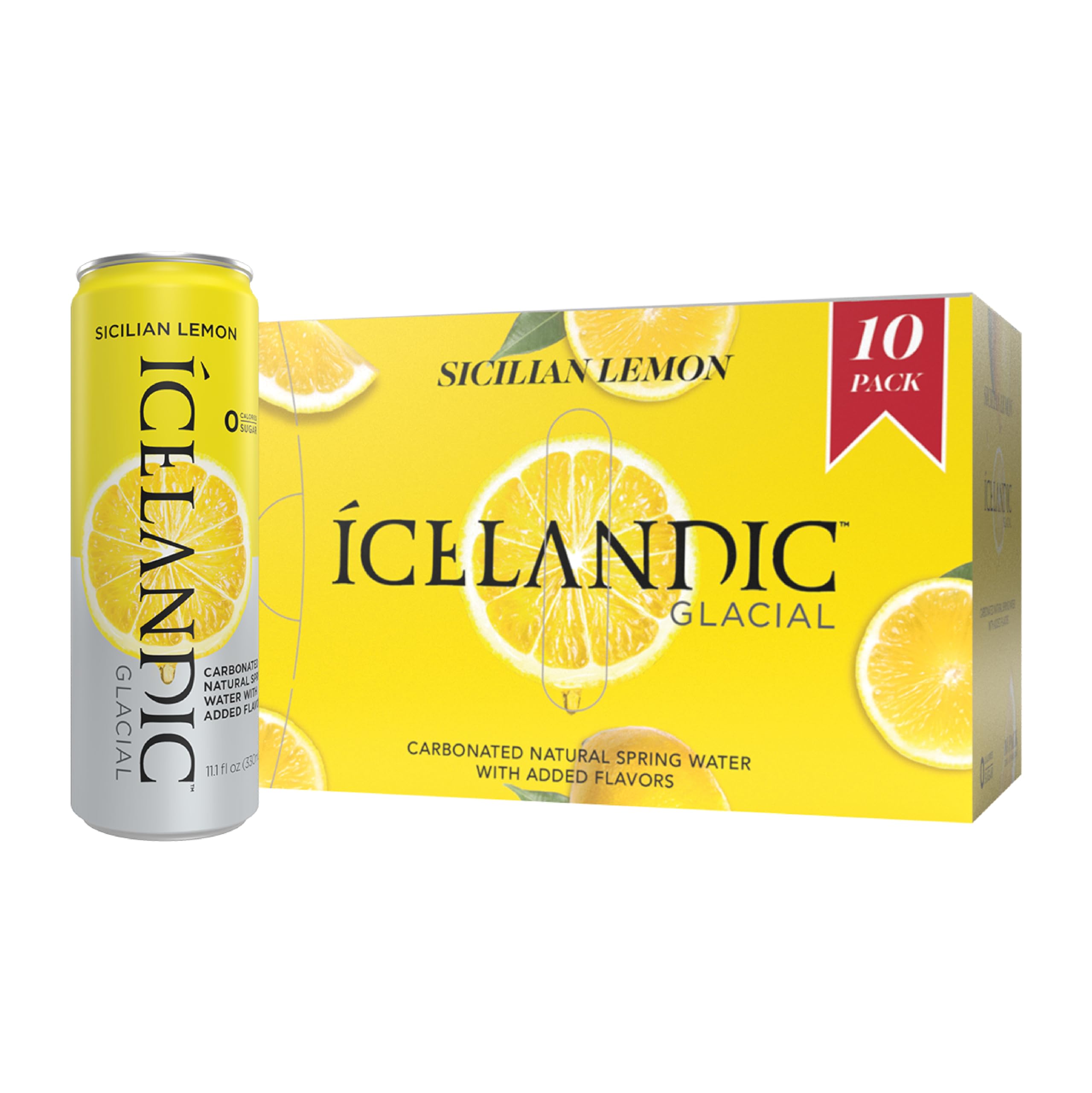 Icelandic Glacial Sparkling Water, Sicilian Lemon, 330 ml Cans, 10 Count