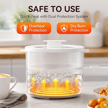 Electric Hot Pot with Steamer, 1.5L Ceramic Glaze Non-stick Portable Pot, Dual Power Multi-functional Electric Cooker, Suitable for Steak, Pasta, Hot Pot, Ramen, Electric Pot for Dorm(with steamer)