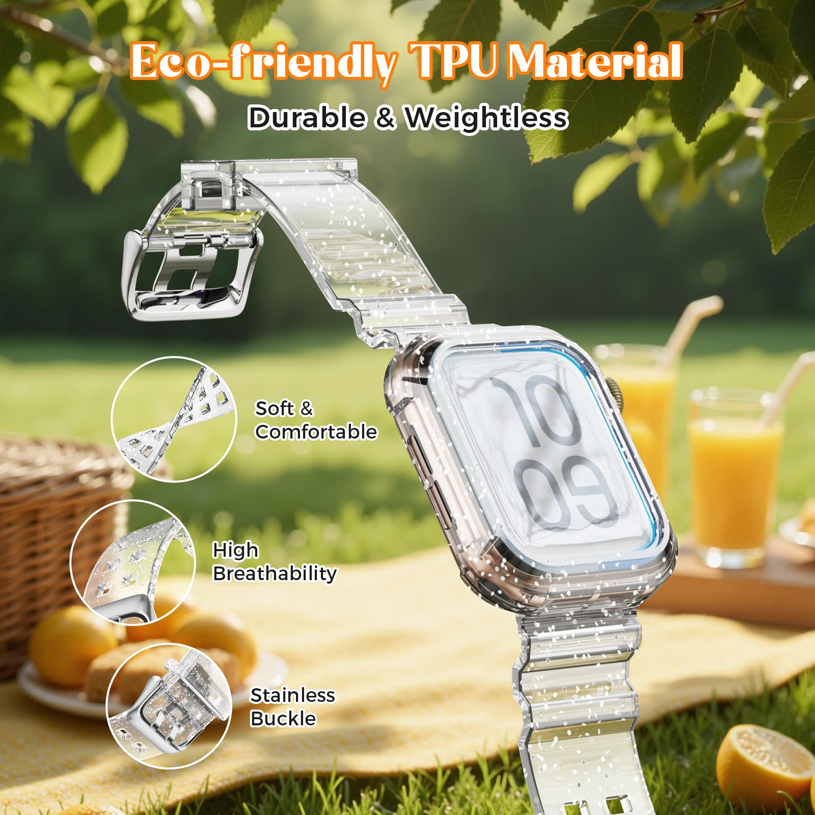 NotoCity for Apple Watch Band Clear 38 mm 40mm with Case, Replacement Strap Clear Apple Watch Band, Transparent Iwatch Strap, 40mm 44mm  main image 4