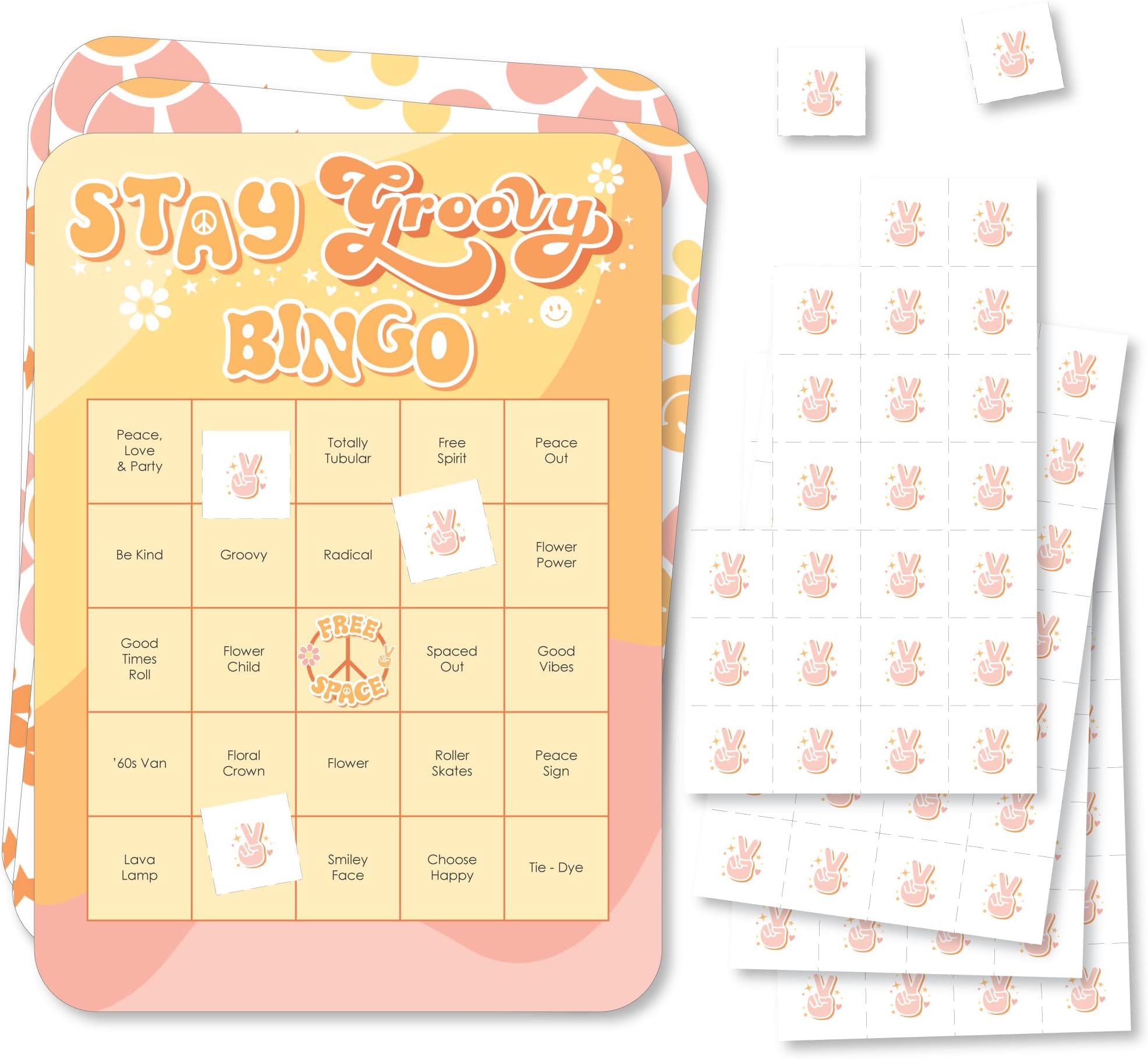 Big Dot of Happiness Stay Groovy - Bingo Cards and Markers - Boho Hippie Party Bingo Game - Set of 18