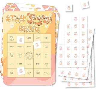 Big Dot of Happiness Stay Groovy - Bingo Cards and Markers - Boho Hippie Party Bingo Game - Set of 18
