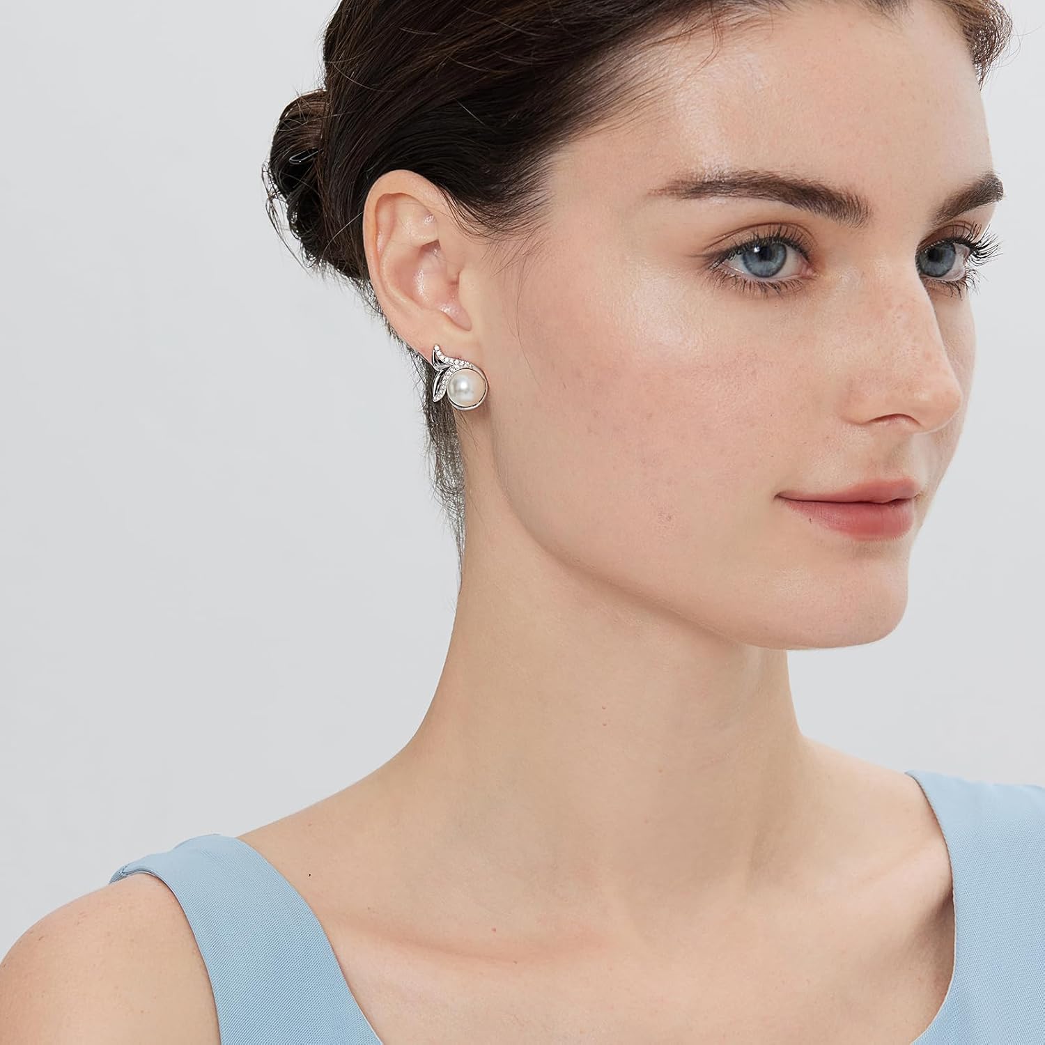 925 Sterling Silver Pearl Stud Earrings for Women Cubic Zirconia Pearl Earrings for Ladies, White/Light Gray/Dark Gray - Image 4