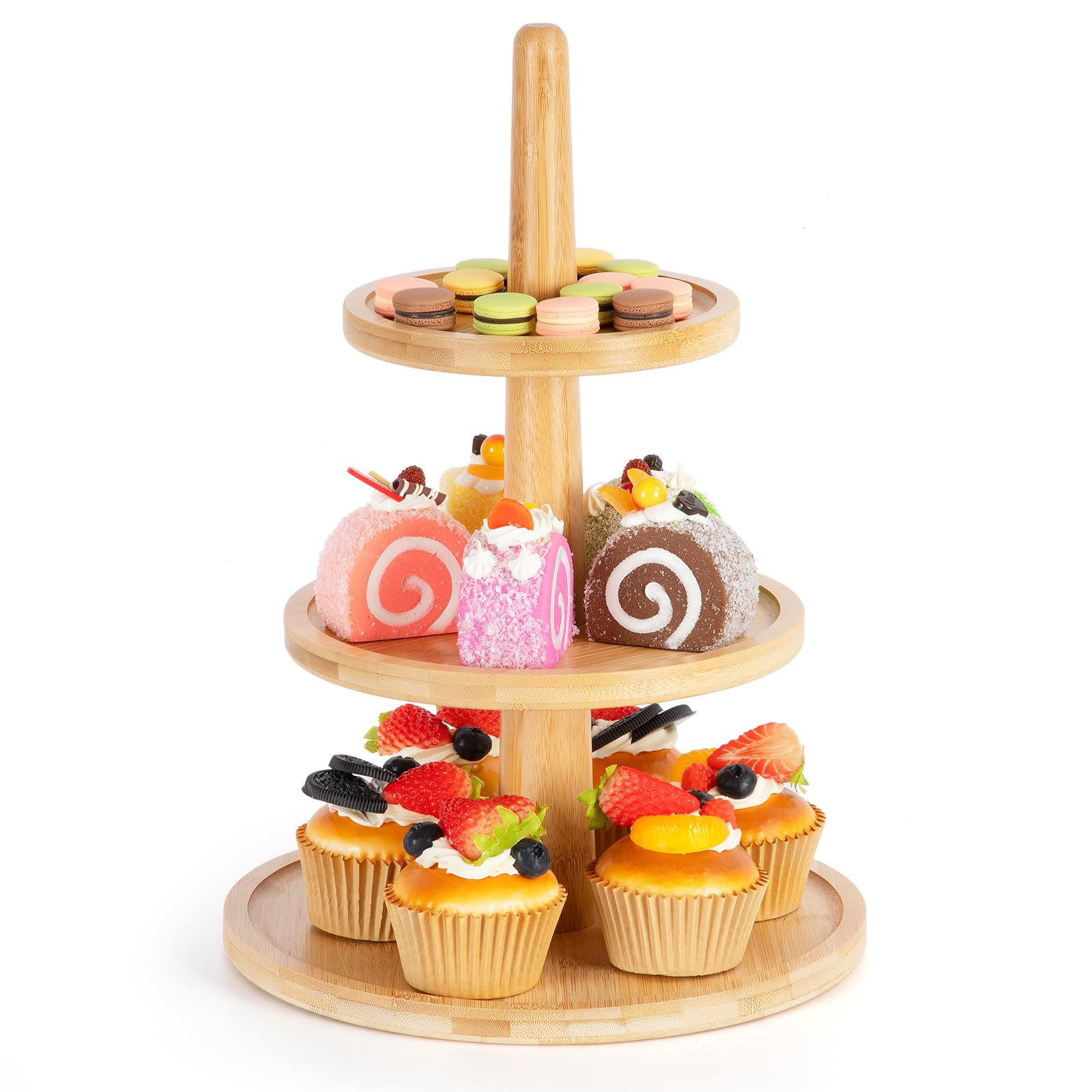 Cupcake Stand / Dessert Stand Tower Tree | Sturdy Display Pastry Serving Tray Platter | for Wedding Tea Birthday Party Baby Shower (CSB9.5-3) | 3 Tier | Bamboo