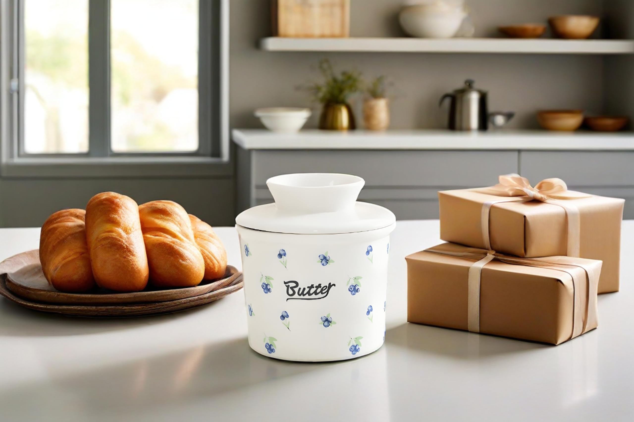 Pexguka Butter Crock with Water Line | Ceramic Butter Keeper Dish for Spreadable Butter | French Countertop Butter Crock with Lid | Fresh Butter Storage Container for Kitchen & Holiday Gifts