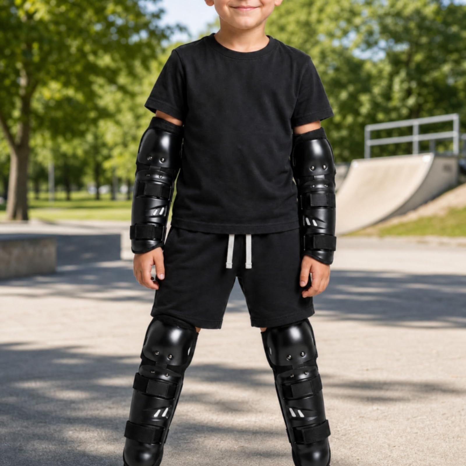 4 Pezzi Set di Protezioni con Involucro Rigido Regolabili Set con Ginocchiere Regolabile Ginocchiere per Bambini, Pattinaggio, Bicicletta, Monopattino