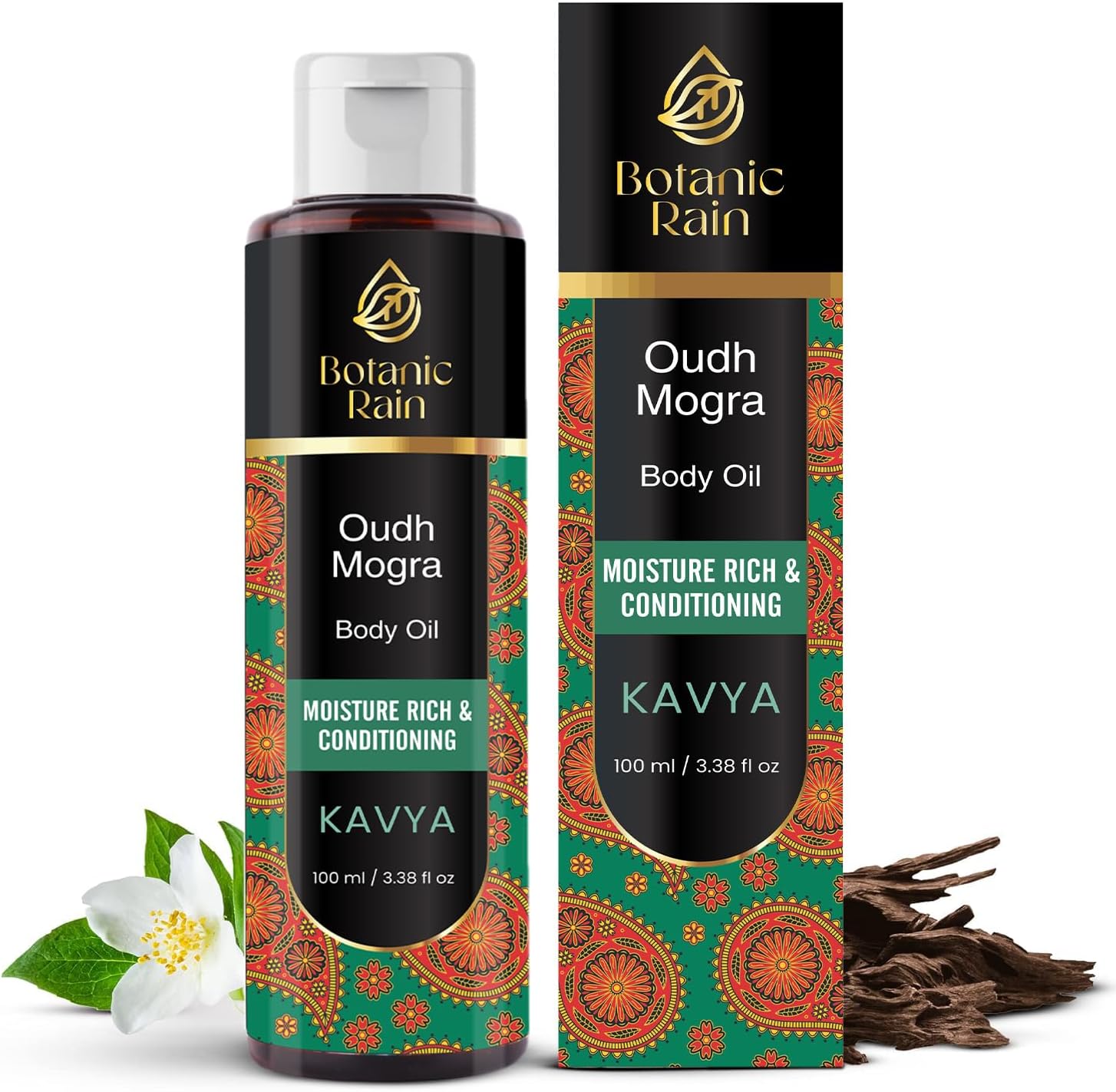 Ayurveda Body Oil with Oudh & Mogra – Organic, Nourishing & Hydrating for Dry, Flaky Skin – Fast Absorbing, Non-Greasy, Ayurvedic for Men & Women – 3.38 fl oz (Pack of 1)
