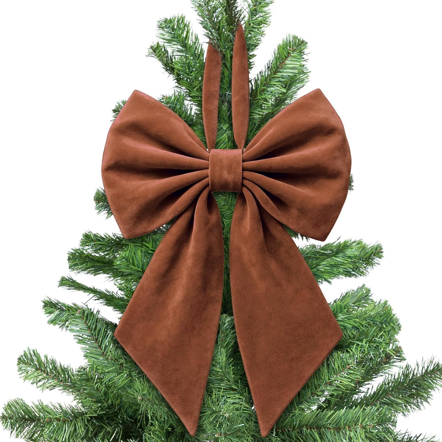 Large Christmas Bow Tree Topper Retro Velvet Bow Christmas Tree Top Decoration Hanging Ribbon Bowknot for Birthday Party & Wedding Party Backdrop Decor (Brown, 55cm*30cm)