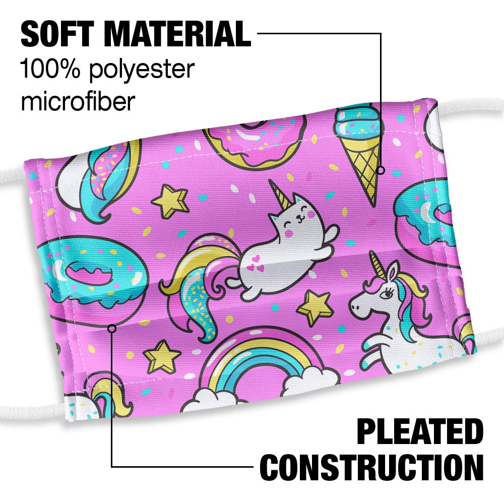 Popfunk Kids Donuts Rainbows and Unicorns Pattern 1-Ply Reusable Face Mask Covering with Adjustable Nose Wire