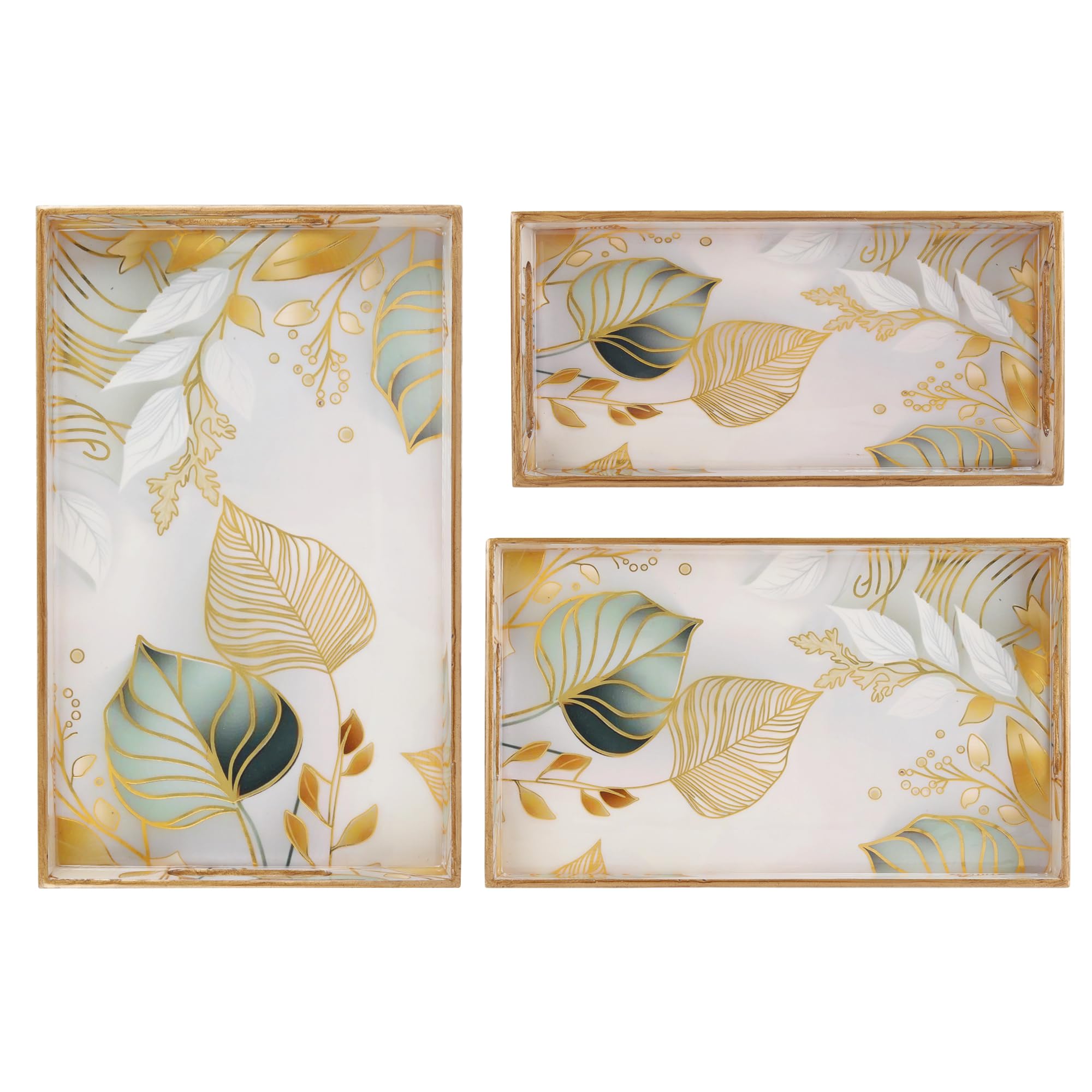 Handcrafted Wooden Tray - White Leaf Design -6 Handcrafted Wooden Tray - White Leaf Design -6