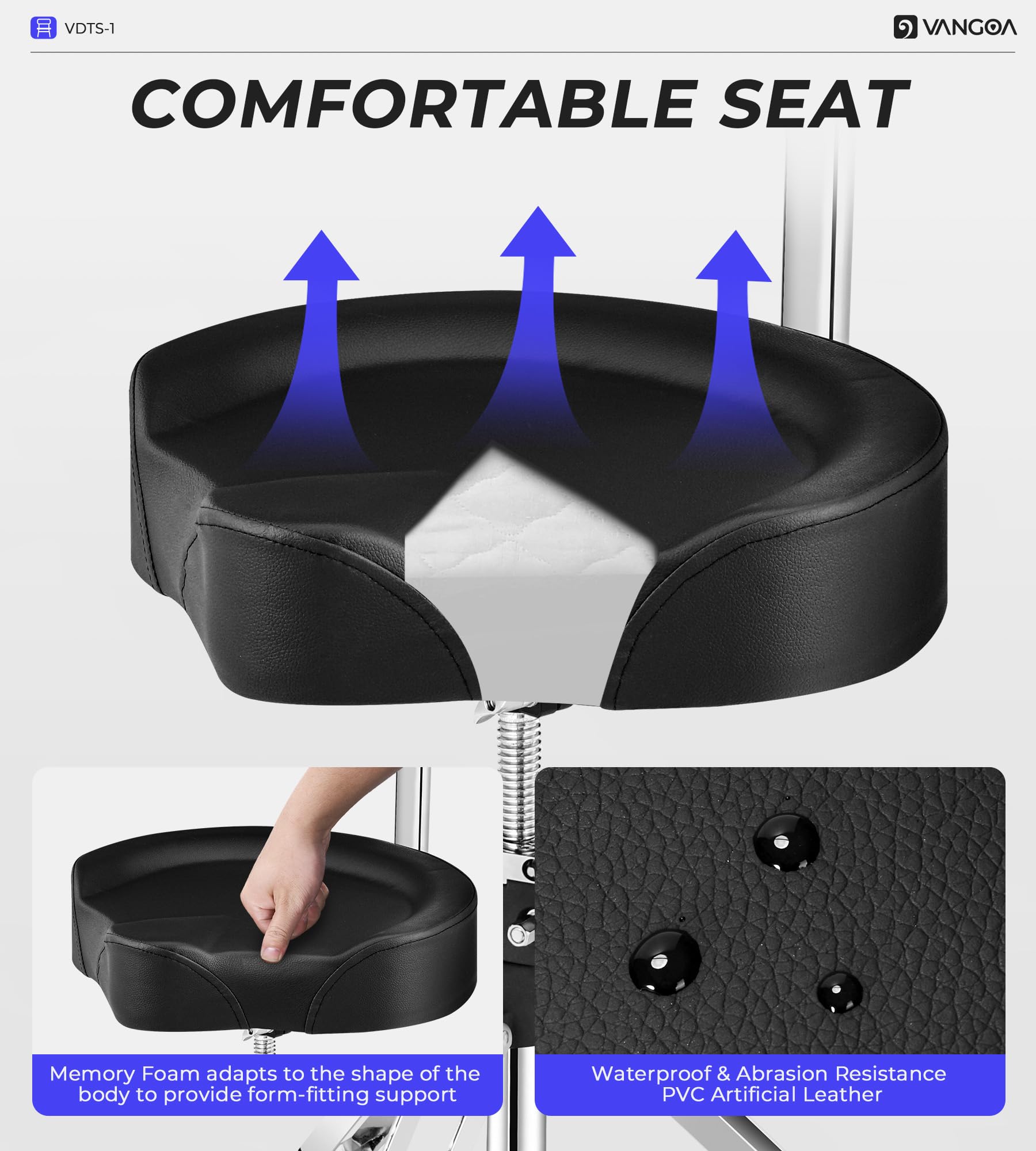 vangoa Drum Throne con schienale regolabile in altezza resistente, stile moto, sgabello confortevole girevole a doppio rinforzo per batteristi adulti