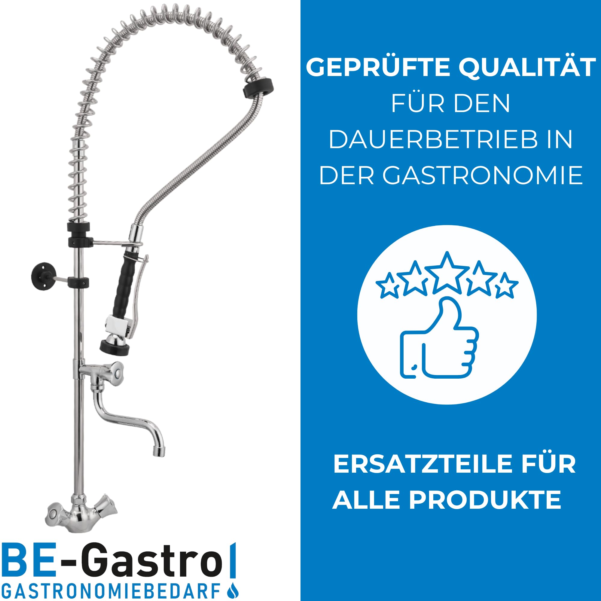 BE-GASTRO® I Profi Gastro Geschirrbrause Einloch "Premium" Drehgriff inkl. Wasserhahn, Mischbatterie & ergonomischem Drehgriff I Gastrobrause mit Zubehör, Gastronomie Armatur